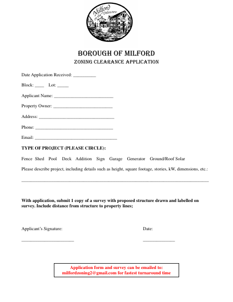 First page of the Zoning Clearance Application