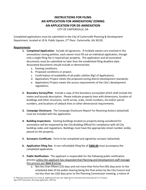 First page of the Annexation and Rezoning Application