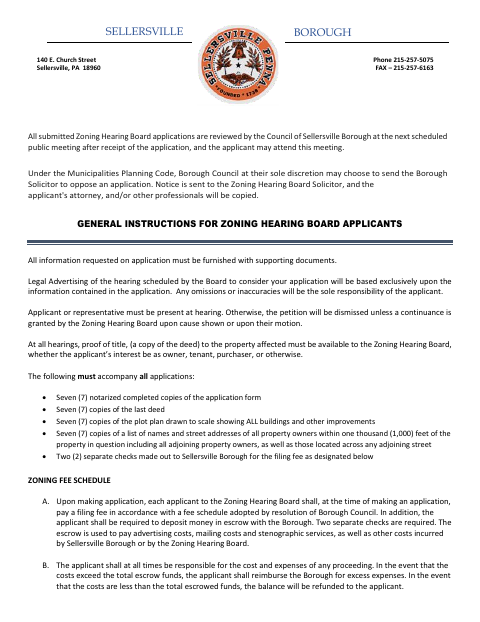 First page of the Zoning Hearing Board Application