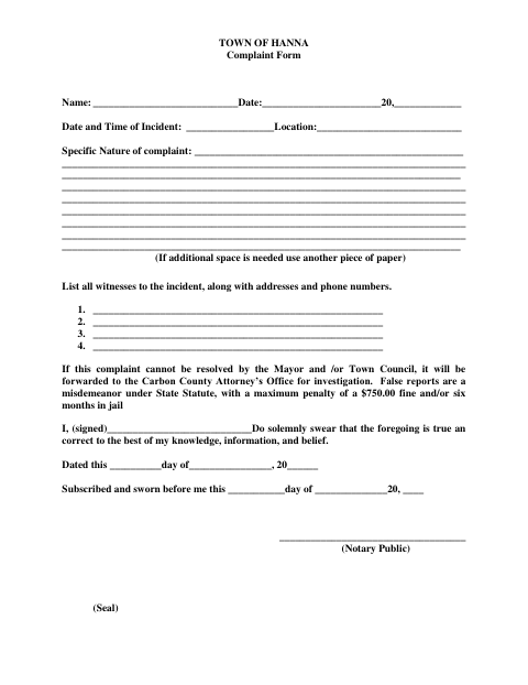 First page of the Sworn Complaint Form