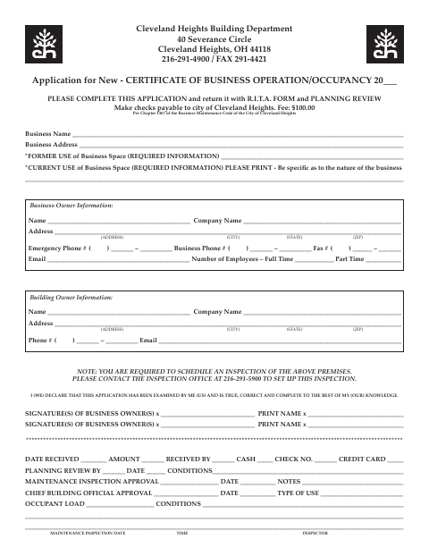 First page of the Business Occupancy Permit