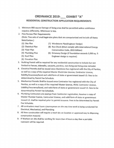 First page of the Residential Construction Application Permits