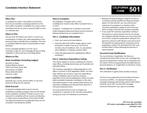 First page of the Candidate Intention Statement