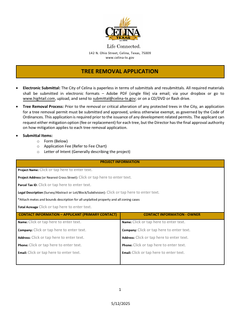 First page of the Tree Removal Application