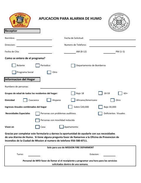 First page of the Smoke Alarm Application
