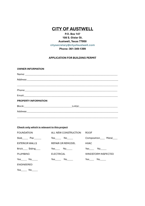 First page of the Building Permit Application