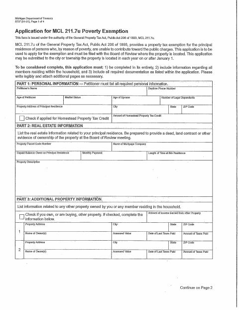 First page of the Poverty Exemption Application