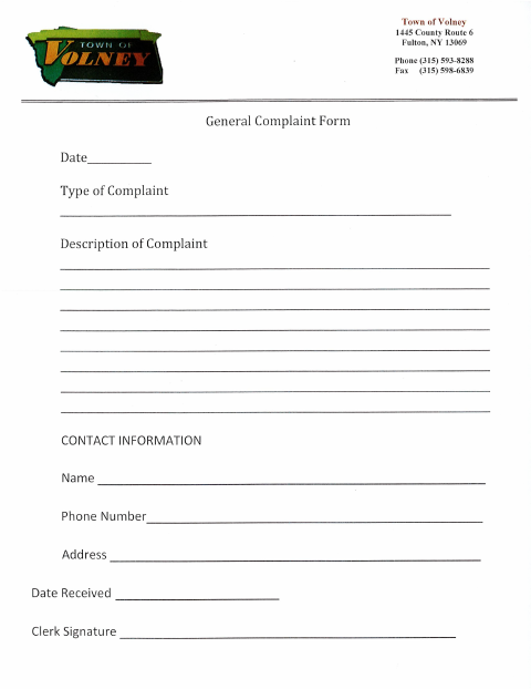 First page of the General Complaint Form