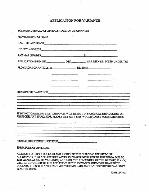 First page of the Application for Variance