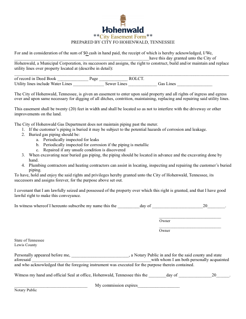 First page of the Easement for Utilities