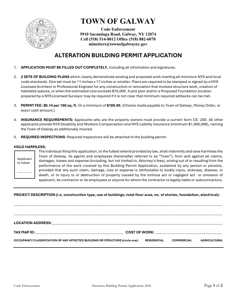 First page of the Alteration Building Permit Application