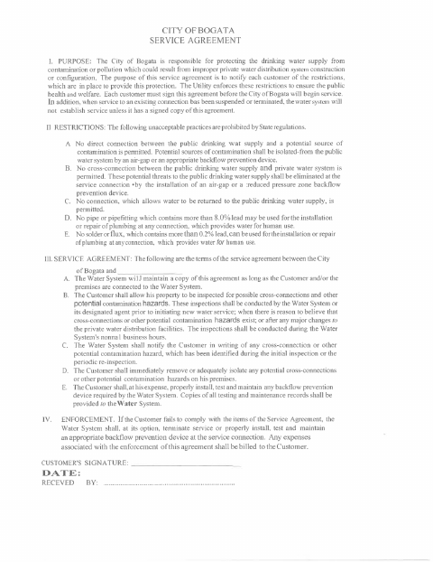 First page of the Service Agreement