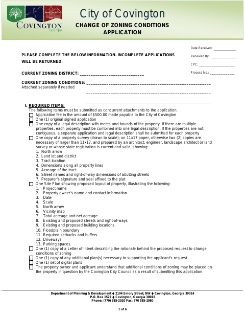 First page of the Change of Zoning Conditions Application