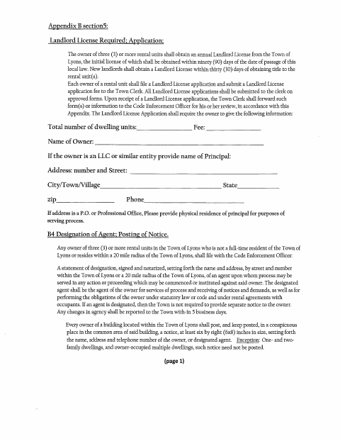 First page of the Landlord License Application and Designation of Agent
