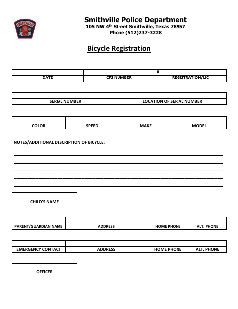 First page of the Bicycle Registration