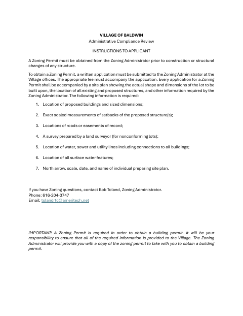 First page of the Zoning Permit Application