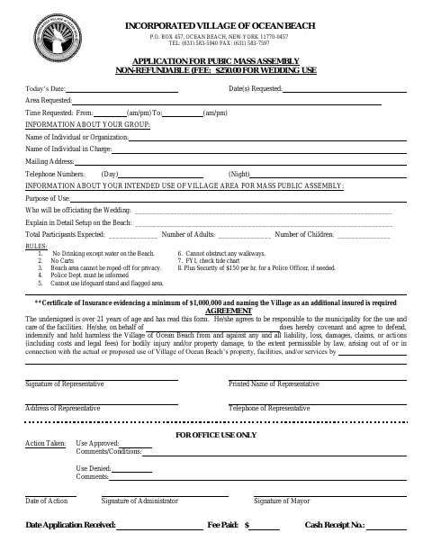 First page of the Public Mass Assembly Application