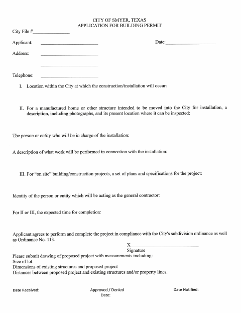 First page of the Building Permit Application