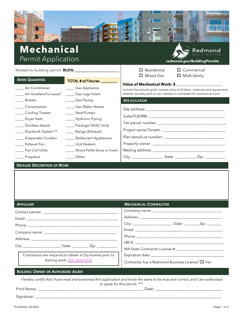 First page of the Mechanical Permit Application