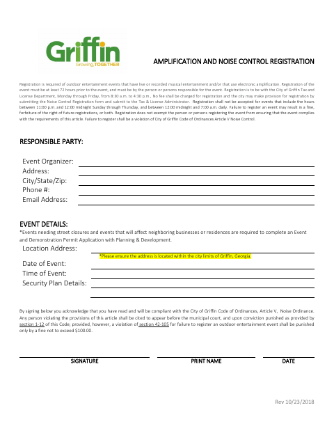 First page of the Amplification and Noise Control Registration