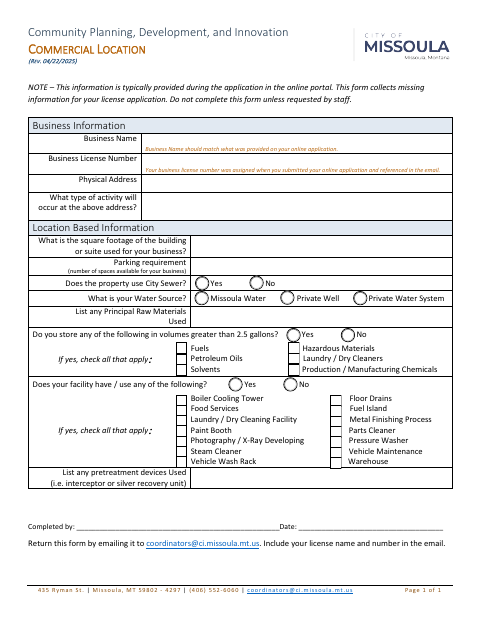 First page of the Commercial Location-Based Information