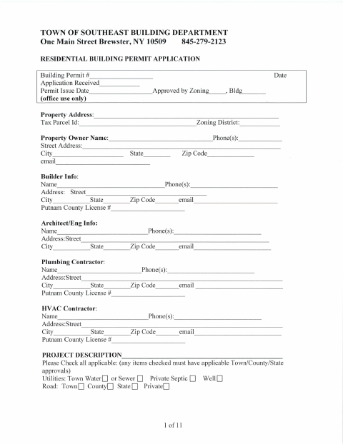 First page of the Residential Building Permit Application