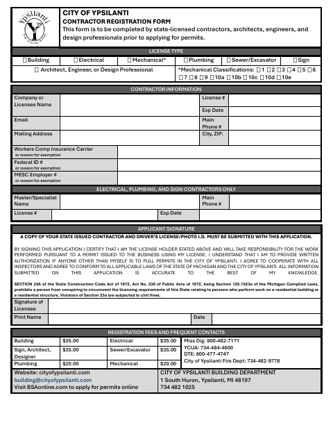First page of the Contractor Registration Form
