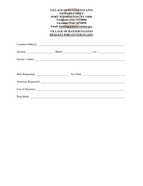 First page of the Request for Letter in Lieu