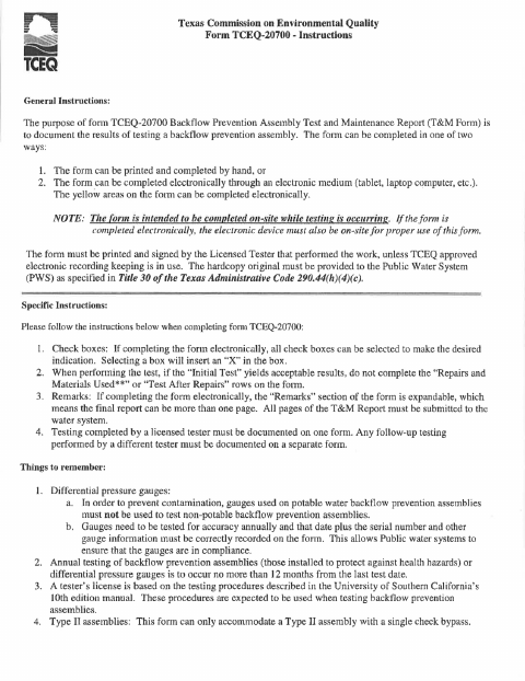 First page of the Backflow Prevention Assembly Test and Maintenance Report