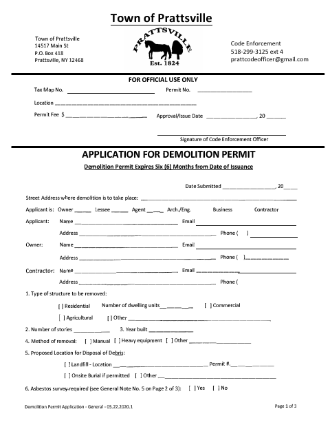 First page of the Application for Demolition Permit
