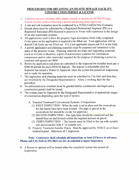 First page of the Septic Permit Application