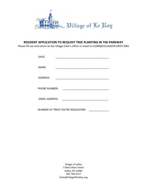 First page of the Resident Application to Request Tree Planting in the Parkway