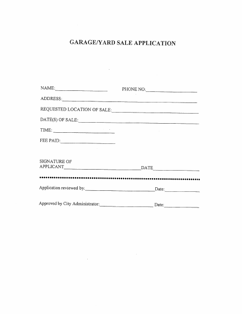 First page of the Garage/Yard Sale Application