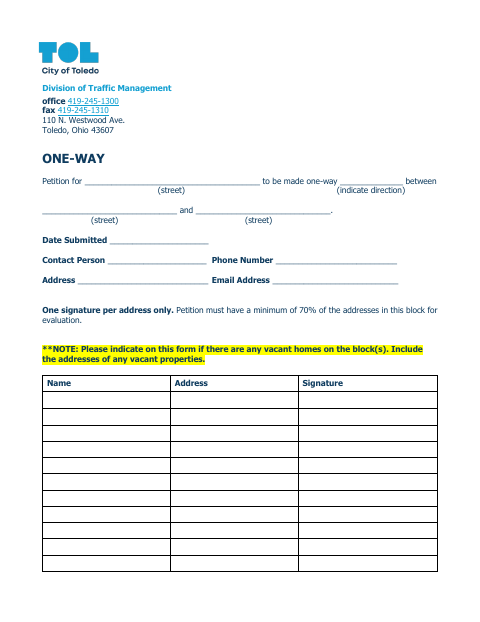 First page of the One-Way Street Petition
