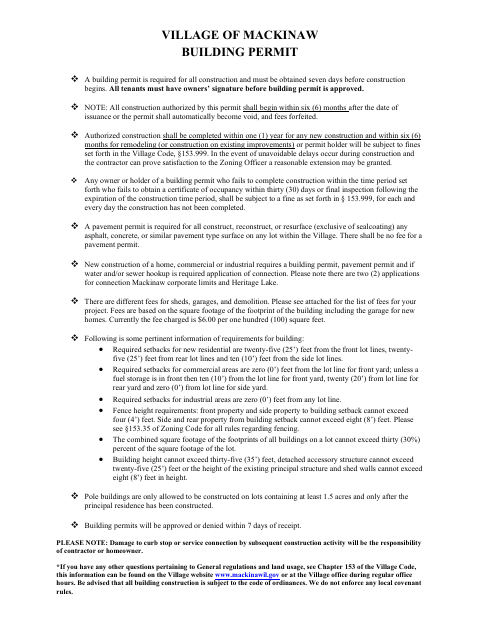 First page of the Building Permit Application