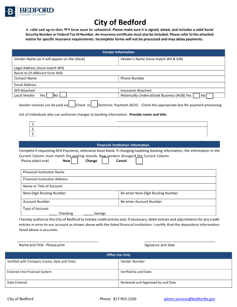First page of the New Vendor/Existing Vendor Packet
