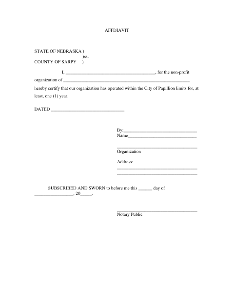 First page of the Non-Profit Affidavit
