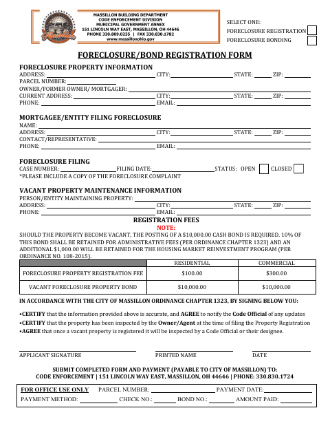 First page of the Foreclosure/Bond Registration Form