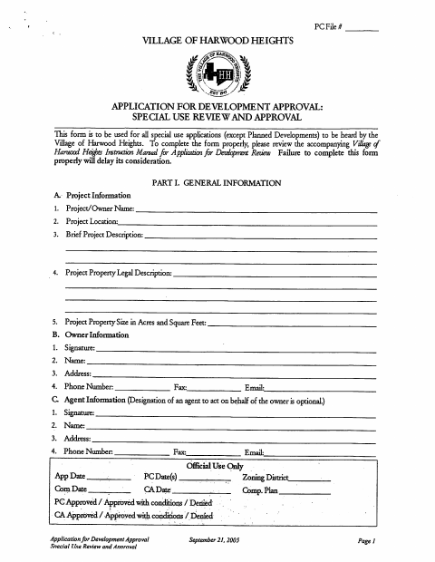 First page of the Special Use Review and Approval Form