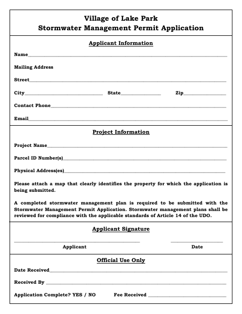 First page of the Stormwater Management Permit Application