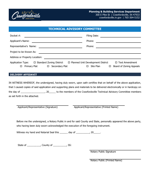 First page of the Technical Advisory Committee Application
