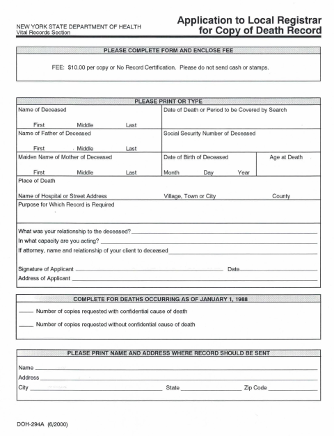 First page of the Death Record Request