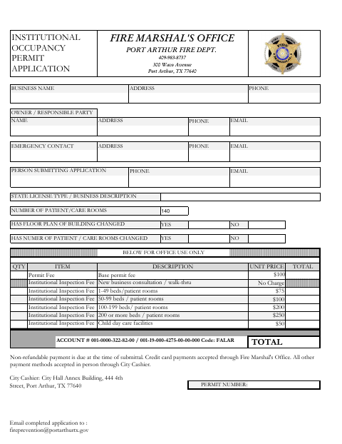 First page of the Institutional Occupancy Permit Application