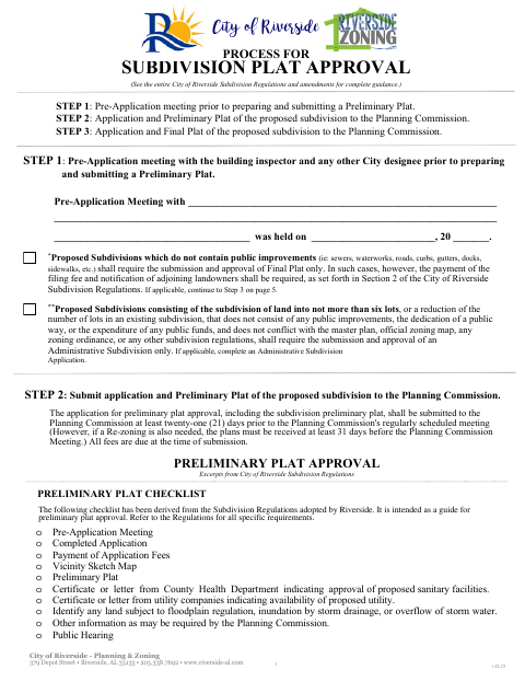 First page of the Subdivision Plat Approval Application