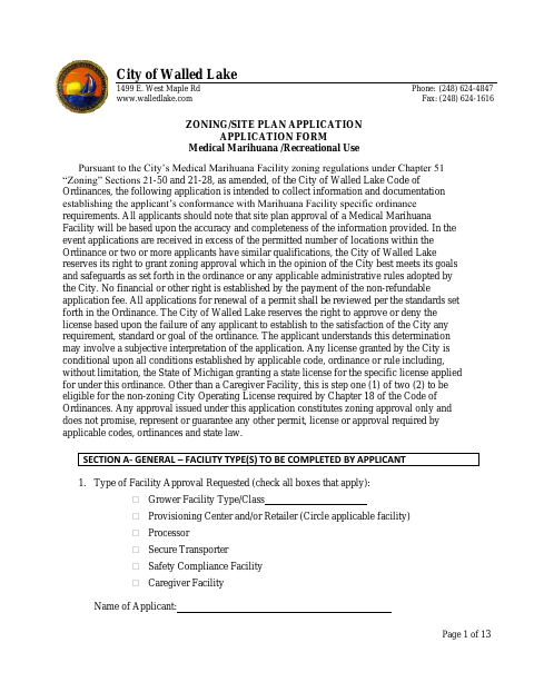 First page of the Medical Marihuana Zoning/Site Plan Application