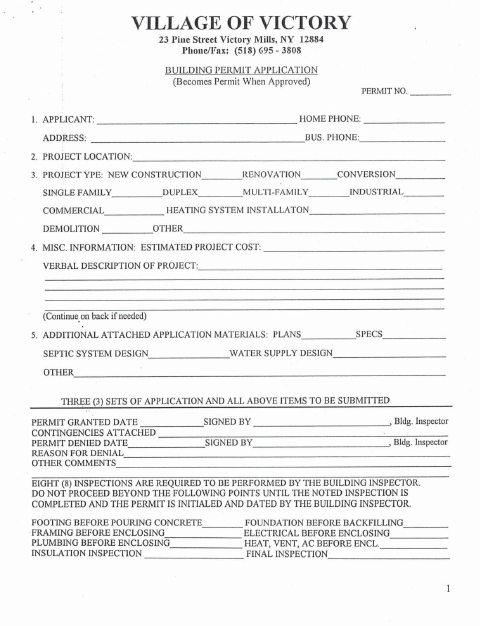 First page of the Building Permit Application