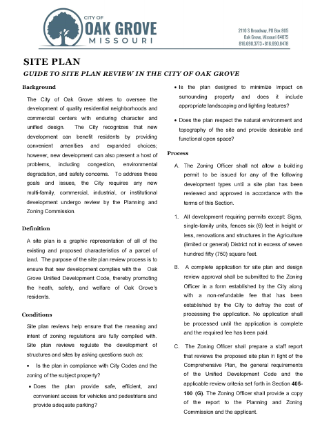 First page of the Site Plan and Design Review Application