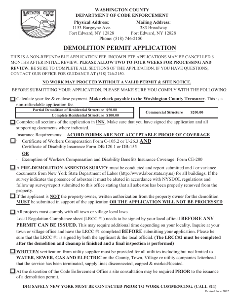 First page of the Demolition Permit Application