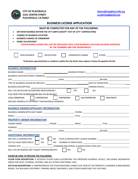 First page of the Business License Application