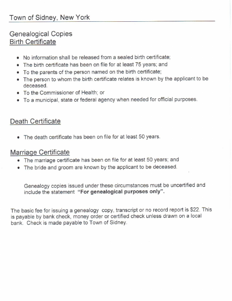 First page of the Application for Genealogical Services